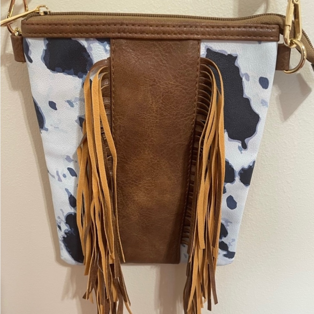 🎉❤️Cow Print Fringe Crossbody Purse Adjustable Shoulder Strap